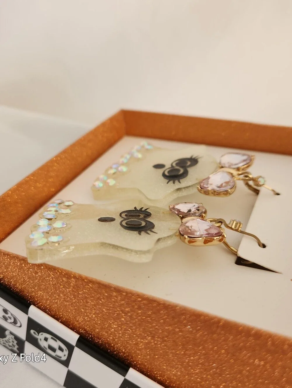 Betsey Johnson Pink Crystal Bow Ghost Drop Earrings